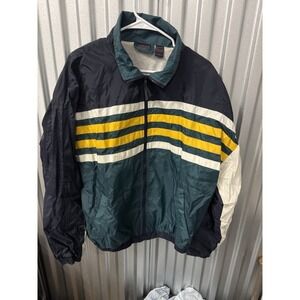 Vintage Sierra Pacific Large Green/ Blue Striped Windbreaker Jacket